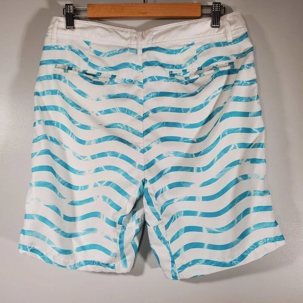 Sperry Swim Bottom Watershort Wave Stripe Knock Out Board Short Blue Size 30